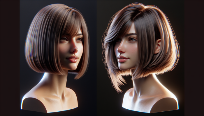 Classic chin-length blunt-cut bob versus modern layered, asymmetrical bob featuring textured ends.