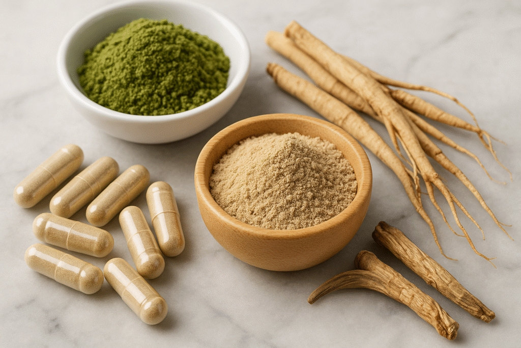 Ginseng and ashwagandha displayed together