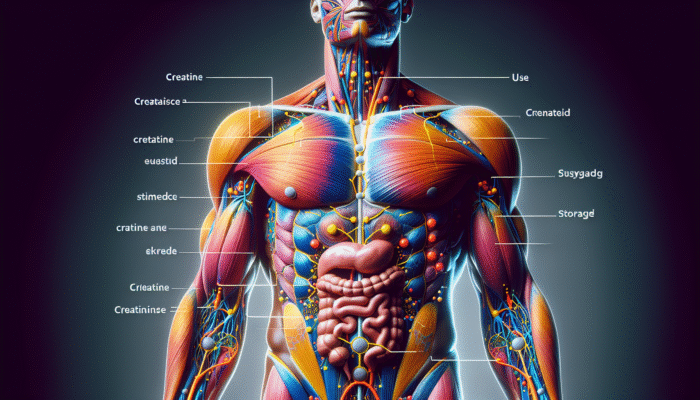 Anatomical diagram of creatine synthesis in the human body