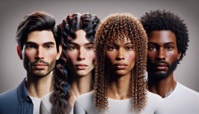 Best Hair Treatments for Beginners: A diverse group displaying straight, wavy, curly, and coily hair types against a neutral backdrop.