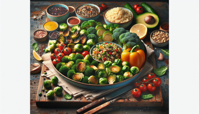 A colorful array of fresh vegetable side dishes on a rustic table, showcasing nutritional appeal.