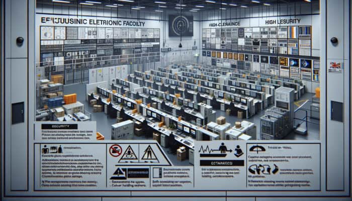 UK electronics facility featuring clear signage, established protocols, and secure handling of sensitive equipment.