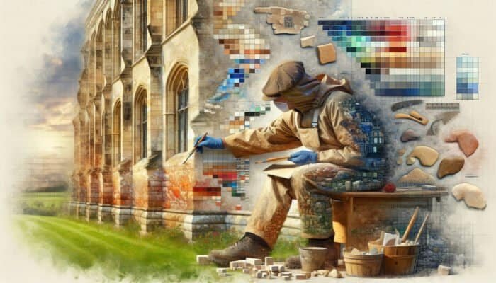 A UK restorer using local limestone varieties on a historic building, illustrating the importance of regional expertise.