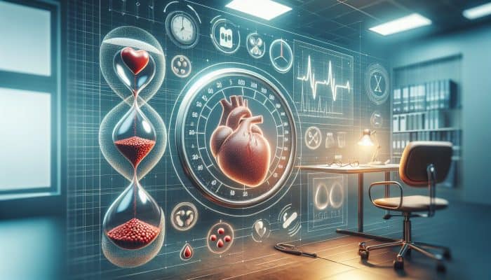 A medical chart tracking cholesterol levels annually in a modern clinic, for a patient with family history of heart disease.