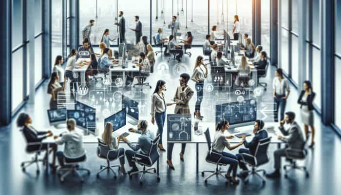 A diverse team working collaboratively in a modern office to enhance customer satisfaction and loyalty.