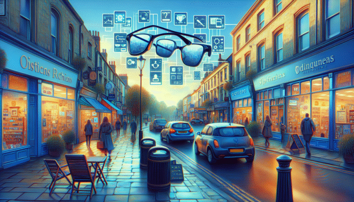 A busy street in Yeovil featuring diverse businesses, showcasing SEO-optimized signage and digital displays for local services.