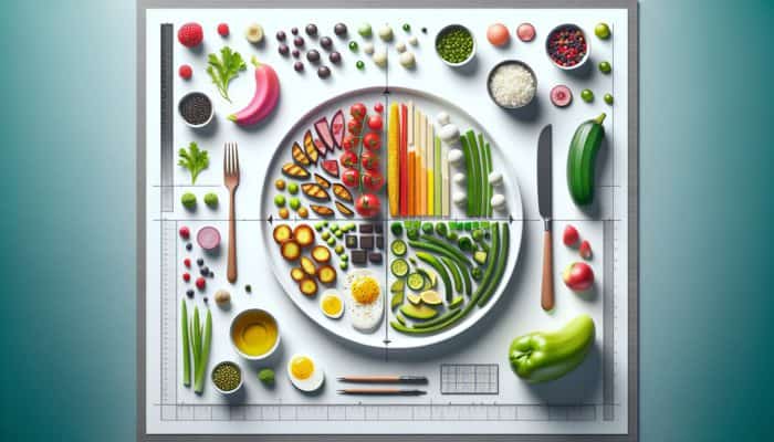 A gourmet plate showcasing visual balance with symmetry, asymmetry, varied heights, and clever spacing.
