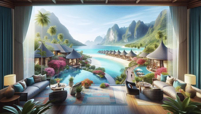 A luxury resort featuring lavish rooms, stunning views, and attentive staff creating an indulgent sanctuary.