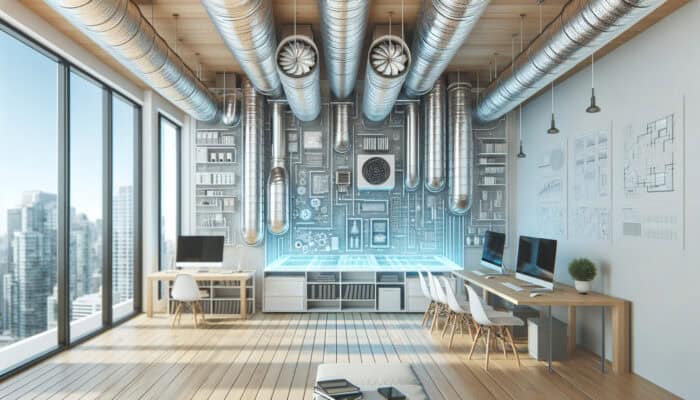 A modern, well-maintained duct system in a West Vancouver office with optimal air flow through clean vents.