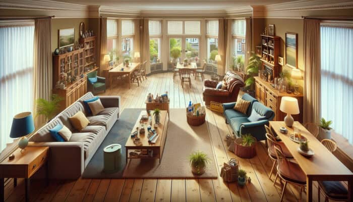 A vibrant, clutter-free Blackpool home post-spring cleaning, with organized spaces and sparkling surfaces.